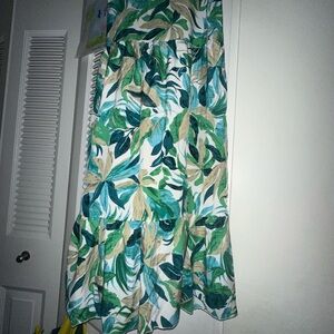 Chic Blue and Green Leaf 2 piece Print Maxi Dress